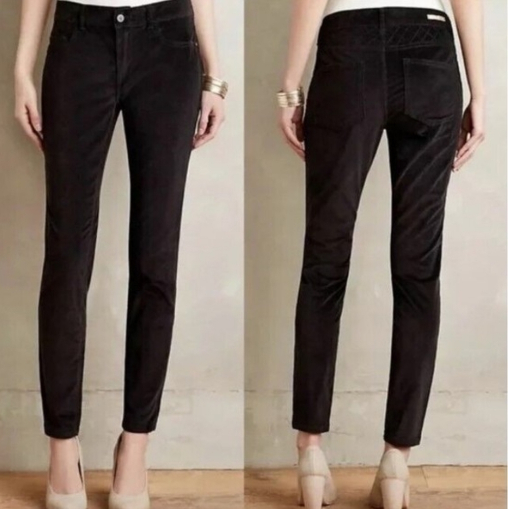 Anthropologie Pilcro Black Serif Skinny Velvet Ankle Pants Size 27